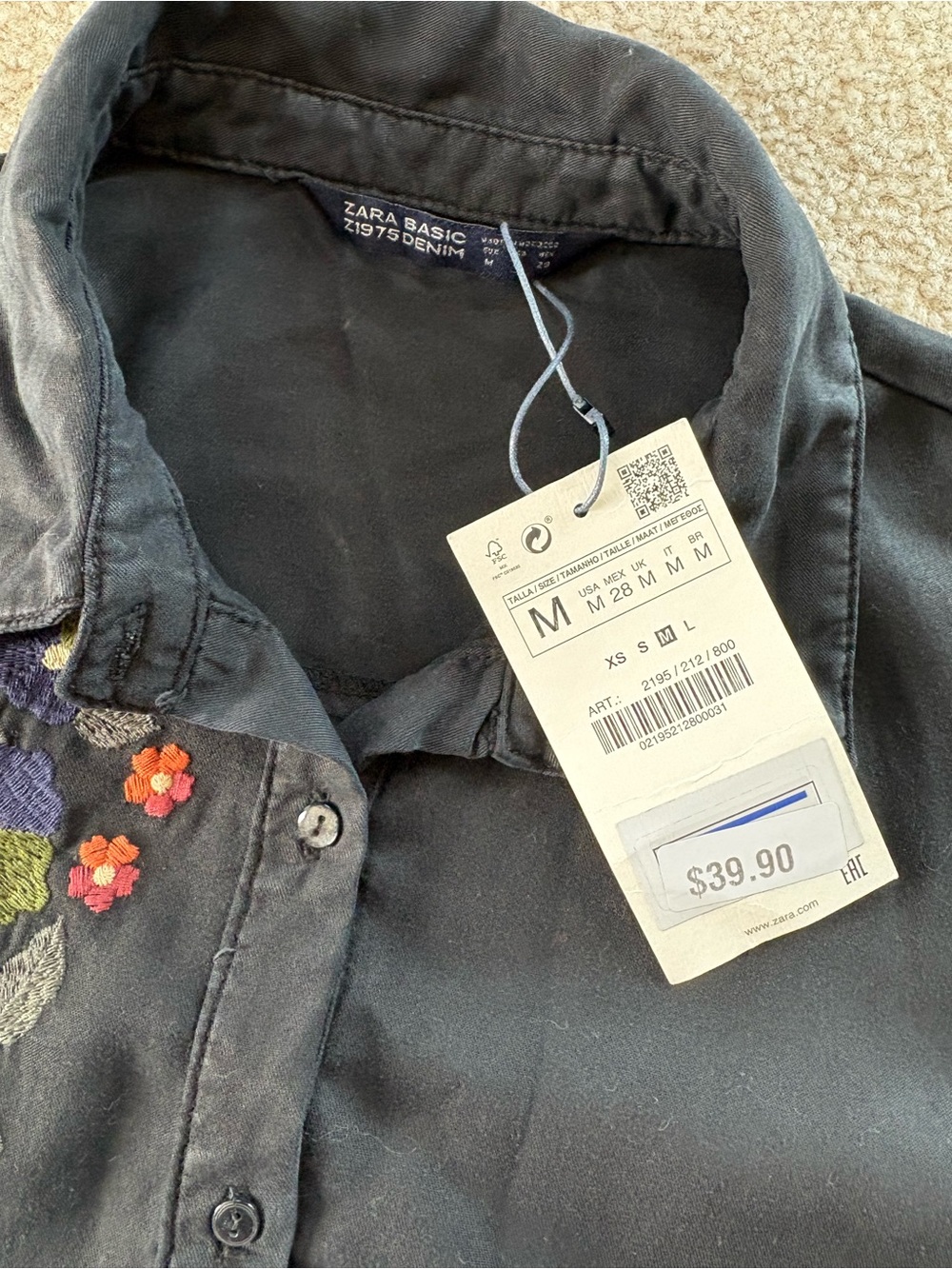 Zara Women’s embroidery button up shirt top lightweight jacket medium NWT - Picture 3 of 3